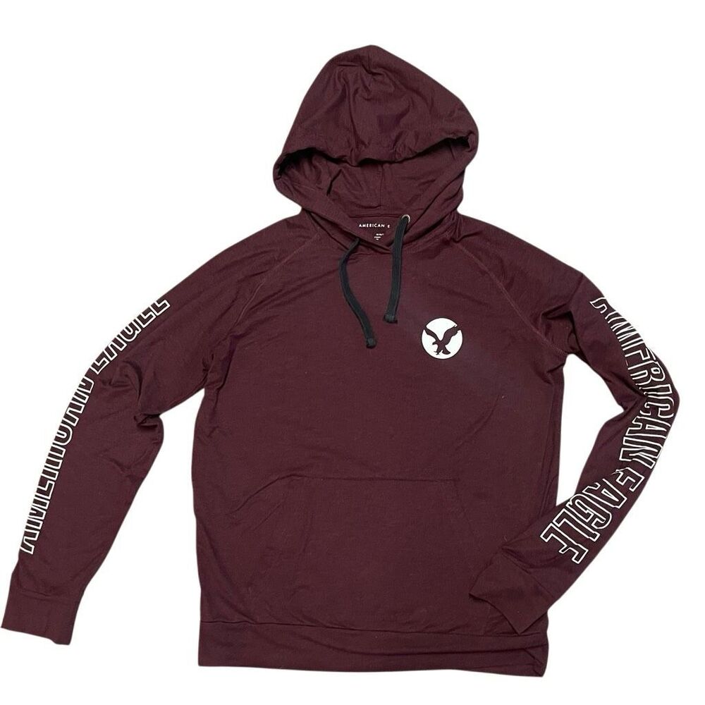 Mens American Eagle Long Sleeve Tshirt Hoodie - Maroon - Sz Med